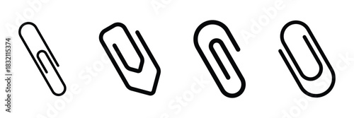 Attachment icon set, paper clip sign vector icon in line style design for website, app, UI, isolated on white background. Editable stroke. Vector illustration