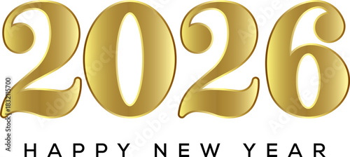 2026 New Year logo text design.Luxury golden 2026 New Year numbers and festive on white background. Vector holiday illustration.