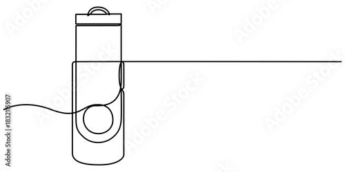  Pen Drive continuous one line drawing,  in minimalist white background, isolated outline illustration. 