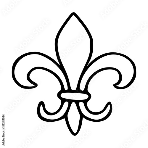 A minimalist black and white vector illustration of a stylized fleur-de-lis symbol, featuring bold, clean lines and a simple, elegant form, perfect for heraldic or decorative applications.