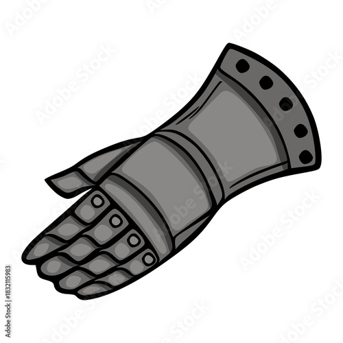 Detailed vector illustration of a medieval knight's gauntlet, rendered with a stylized, graphic approach and subtle shading, isolated on a white background.