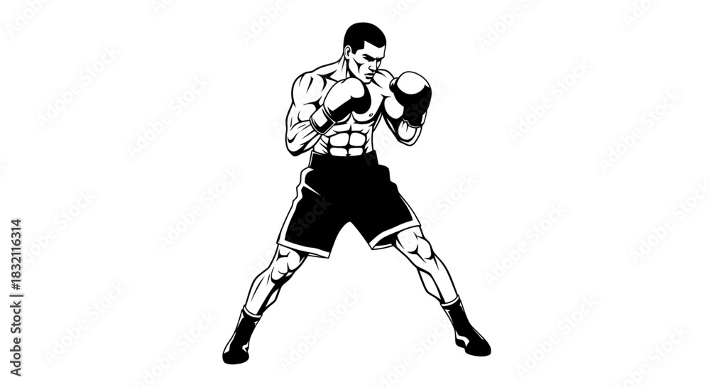 Naklejka premium Boxing fighter vector illustration of a muscular athlete man