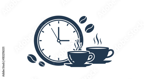 Coffee time break vector illustration with clock and coffee