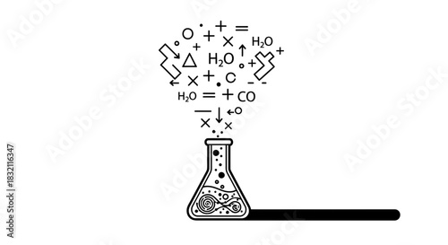 Science experiment chemistry flask with chemical equations art