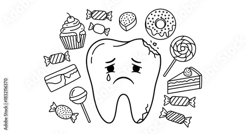 Tooth decay from sweets dental health and sugar consumption risk