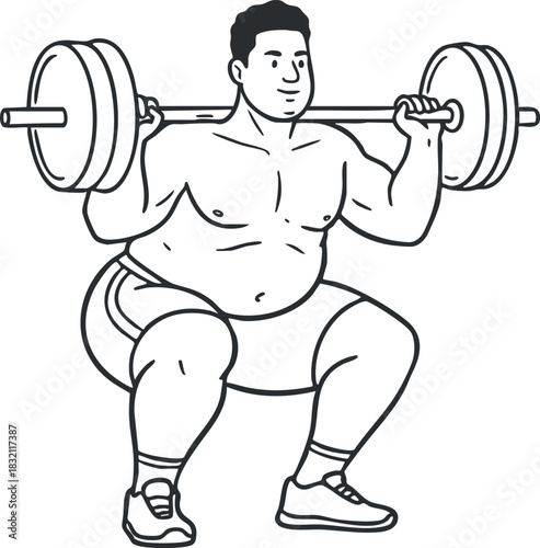 A man performing a squat while lifting a barbell in a minimalist black outline vector style, ideal for fitness and health projects