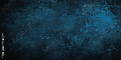 Grunge Decorative dark foresty blue Dark Stucco Wall Background. scratches, and faded paint. Softly lit center and dark edges with a moody, industrial, vintage, cinematic look in deep emerald tones.