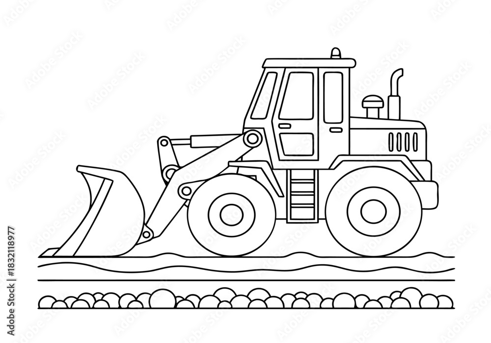 Naklejka premium Engaging heavy construction equipment coloring pages featuring a detailed front loader outline