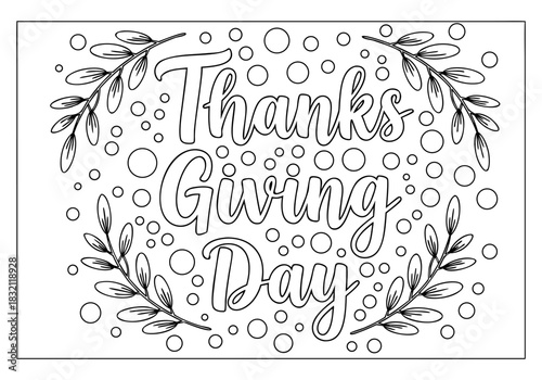 Delightful Thanksgiving Day Coloring Pages Featuring Festive Wreath and Bubbles for Seasonal Fun