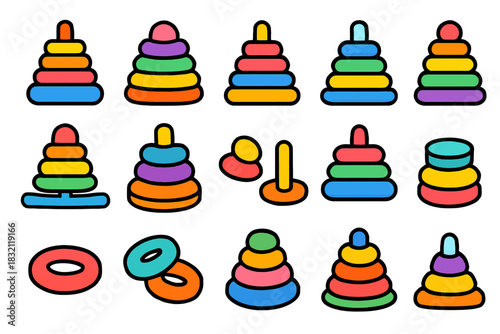 Colorful stacking rings and towers collection for kids' play and learning