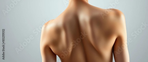 Smooth skin, graceful curve of spine, delicate shoulder blades, subtle shadows,  photography,  sensual