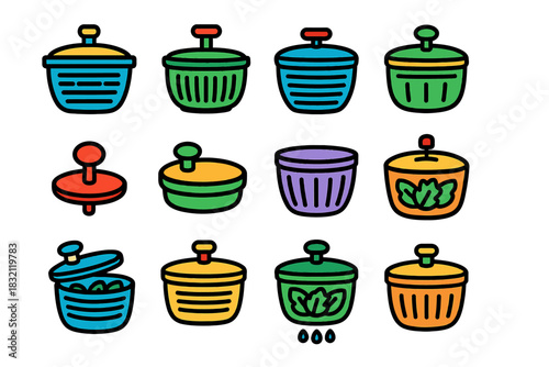 Colorful salad spinners collection with assorted designs and features
