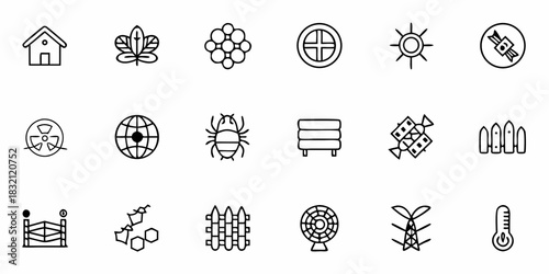 Collection of simple line art icons representing various concepts and objects