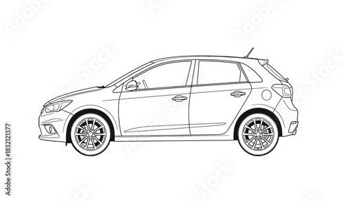 Detailed hatchback car outline on white background automotive design vehicle illustration and transportation concept in silhouette style silhouette