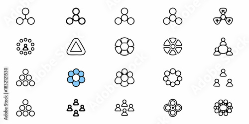 Collection of simple abstract icons representing groups teams and connections
