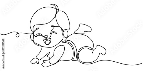 Continuous one line drawing of cute baby boy, Cute toddler child in single line draw vector illustration. Editable outline vector. 