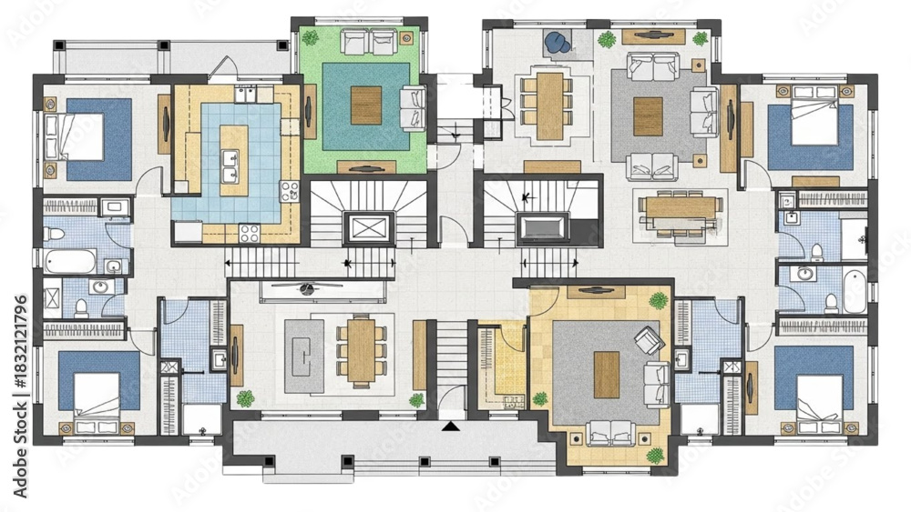 Naklejka premium Luxury Two-Story Home Floor Plan with Detailed Architectural Layout