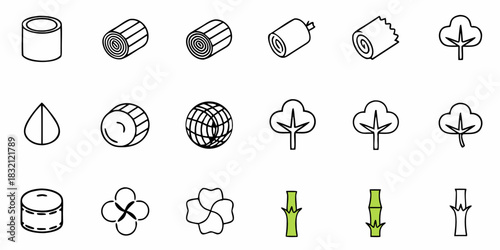 Collection of simple outline icons representing natural materials and plants