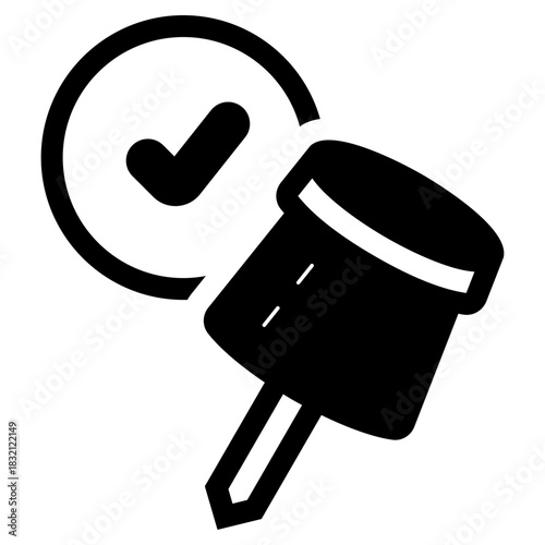 push pin with check mark sign icon