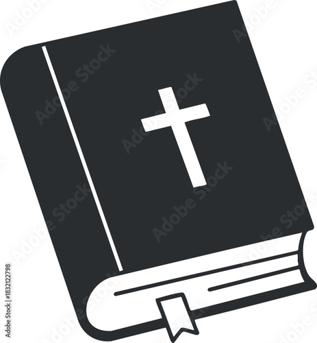 A closed book with a cross on the cover in a minimalist vector style, ideal for religious and spiritual themes