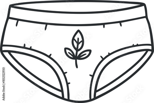 A pair of women's underwear featuring a leaf design in minimalist outline vector style, ideal for eco-friendly fashion branding
