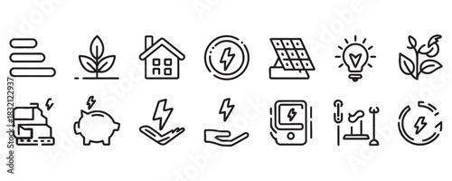 Modern icons promoting renewable energy solutions and eco-friendly power sources for sustainable living and environmental awareness campaigns
