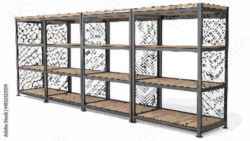 Sleek metal shelving unit with rustic wood shelves, perfect for modern storage solutions in retail, industrial, or home settings, emphasizing space optimization