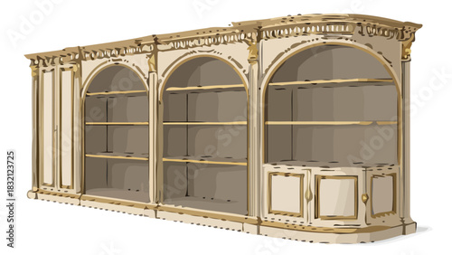 Elegant vintage bookcase with arched shelves, perfect for showcasing your treasured collection in a classic living room or library, timeless design