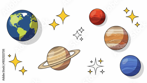 Vector icon set of sun and planets symbol design illustration globe sphere