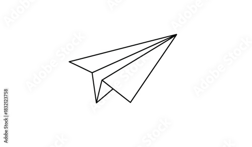 Simple paper airplane illustration in black and white minimalist design for creativity and childhood nostalgia clean line art silhouette