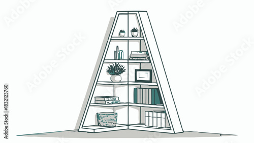 Stylish A-Frame Shelving Unit with Books and Plants for Modern Home Decor, Perfect for Organization and Display, Originally a Scalable Vector Graphic
