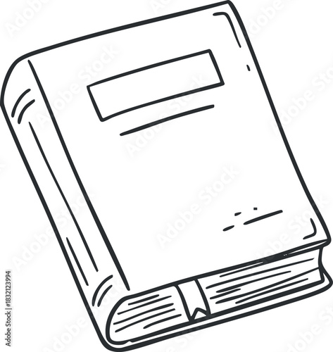 A sketch of a closed book in black outline style, suitable for educational and literary designs
