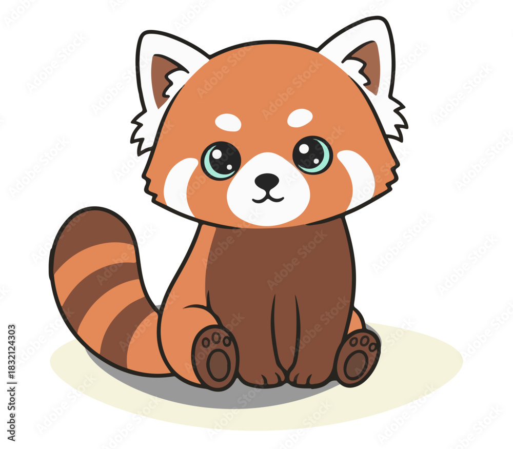 Obraz premium A flat design digital illustration of an adorable orange-and-cream tabby kitten. The cat has large turquoise eyes, wears a bell necklace, and is posing waving. The background is a pastel yellow circle
