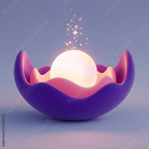 Enchanted Glow,  A Luminous Pearl Nestled in a Vibrant, Wavy Shell