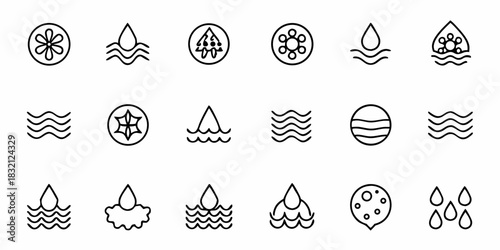 Collection of abstract water and liquid icons in a clean line art style