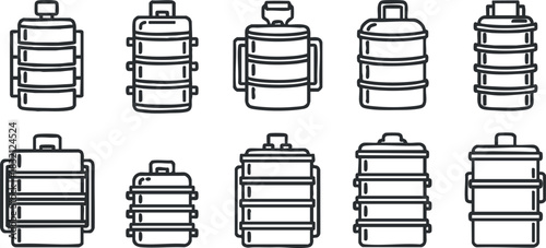 A set of various water bottles and containers in clean outline vector style, perfect for fitness and hydration branding