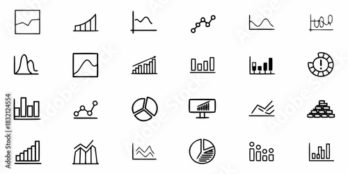 Collection of hand drawn chart icons representing data analysis and business growth