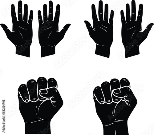 Black and white hands in different positions vector