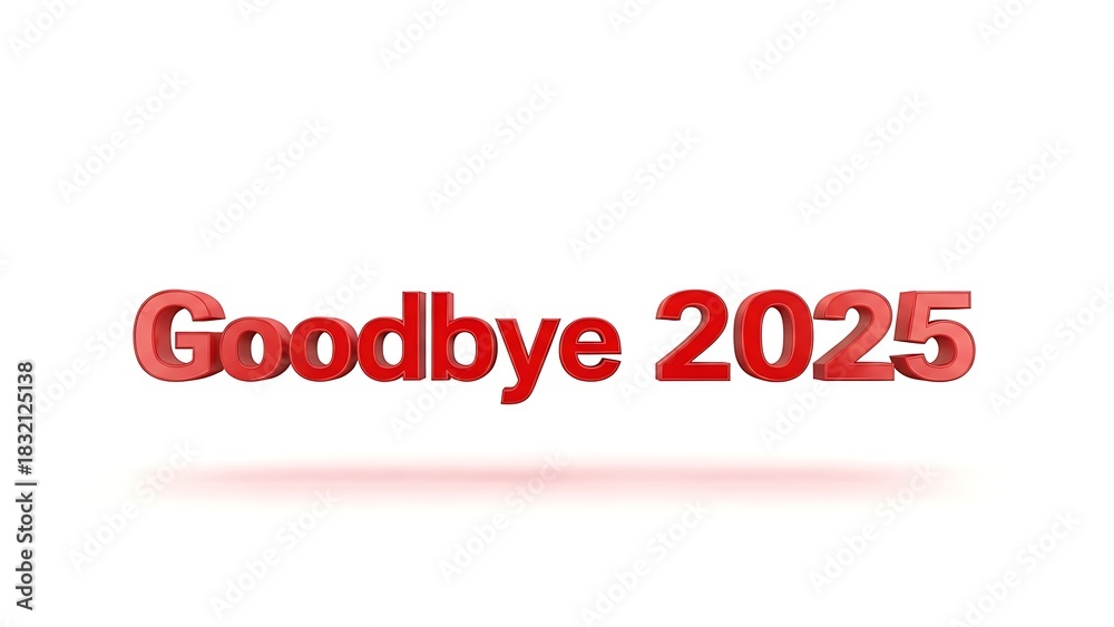 Fototapeta premium Goodbye 2025 message in red 3D text on a clean white background 
