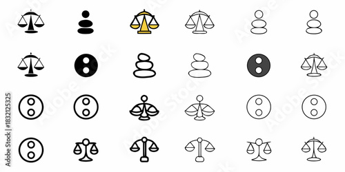 Collection of balance scales zen stones and yin yang symbols in various styles