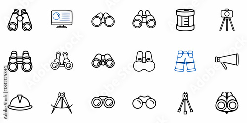 Collection of binoculars and related icons for observation and exploration