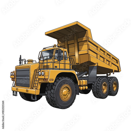Yellow Mining Dump Truck Illustration.