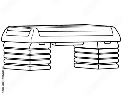 Aerobic stepper platform for fitness workout hand drawn vector illustration. Black and white gym step bench sketch isolated on white background.