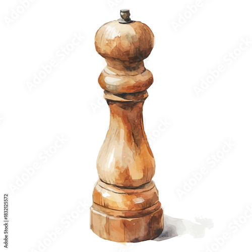 Elegant wooden pepper mill painting design collection, Hand-painted watercolor style, vectorized, vector set available in EPS, Simple design, EPS format set