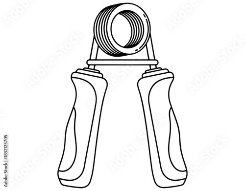Hand grip strengthener vector illustration. Metal spring fitness equipment for wrist and forearm workout sketch isolated on white background