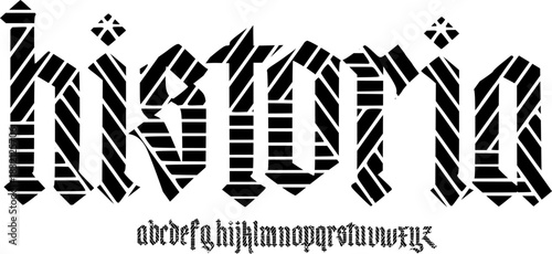 Historia Striped Blackletter Font – Vintage Line-Cut Gothic Alphabet Typeface for Retro Posters, Medieval Branding & Bold Display Typography