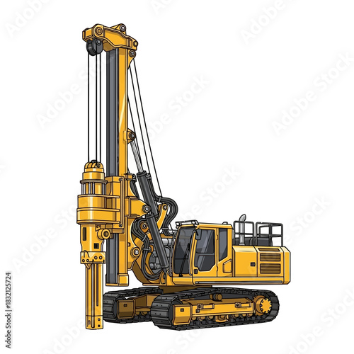 Heavy Duty Rotary Drilling Rig Machine Illustration.