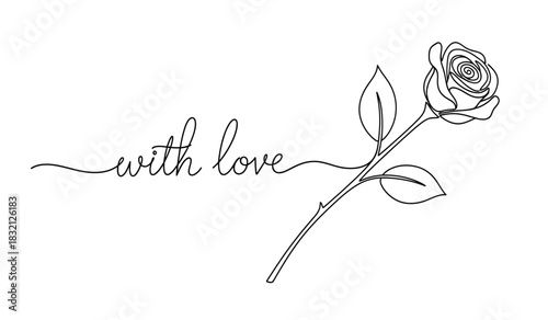 Elegant rose flower with with love script in a minimalist silhouette style perfect for valentine s day and romantic designs silhouette