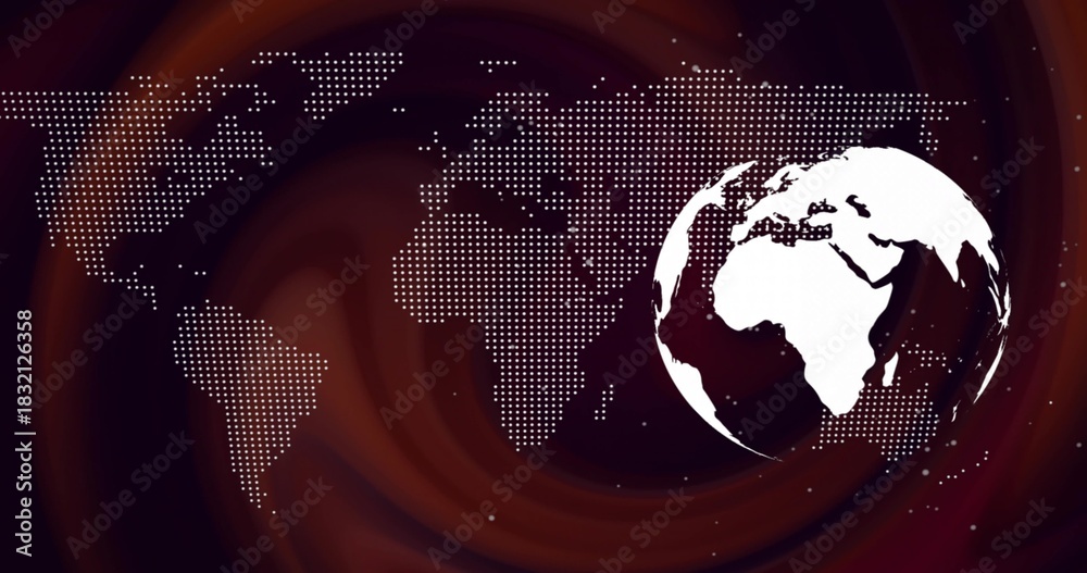 Fototapeta premium Displaying white globe showcasing Africa and Europe on studio backdrop with dotted map, copy space