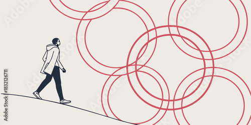 Minimal abstract circular flow — wide composition, geometric rings, soft highlight accents, futuristic corporate feel.